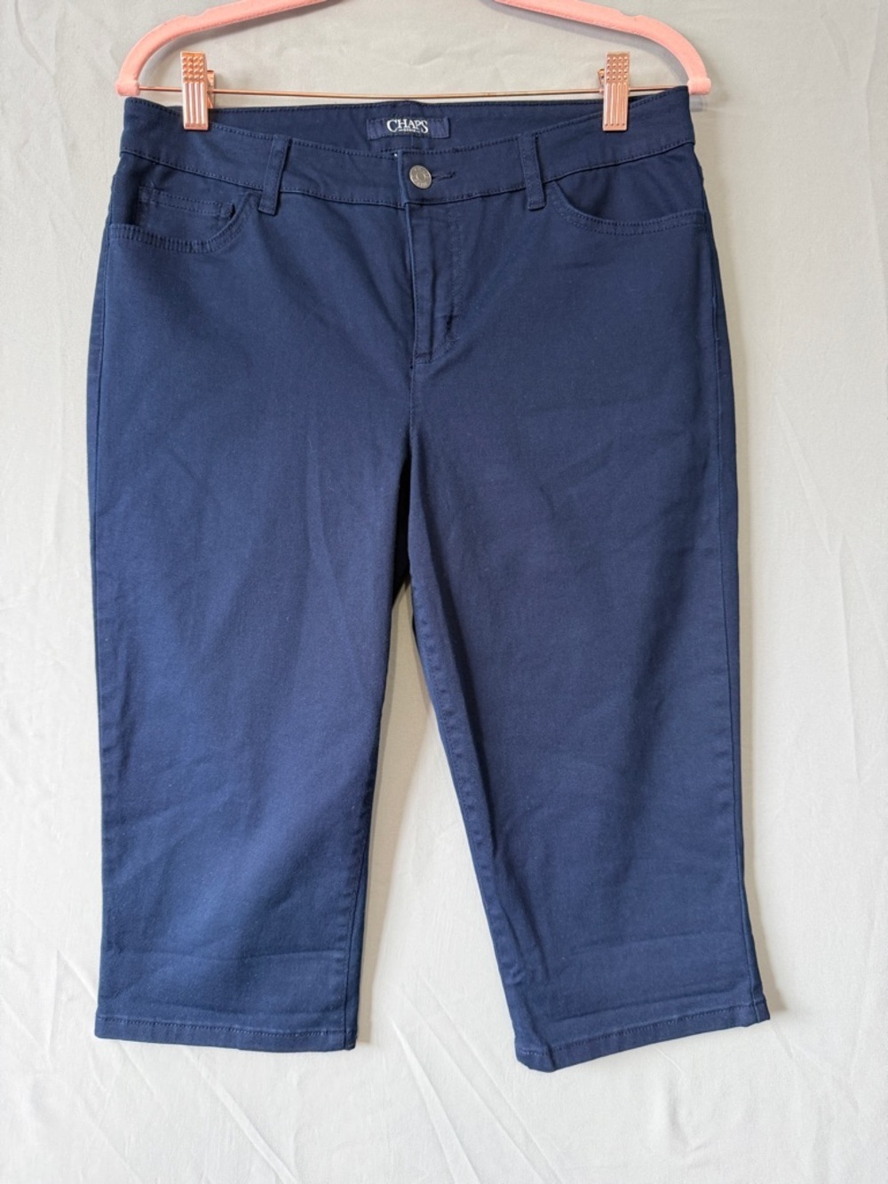 Chaps Womens Cropped Capri Pants Size 8 Navy Cotton Twill Office Casual Summer